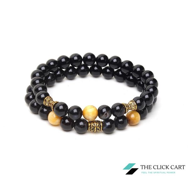 TCC™ Natural Golden Tiger Eye And Black Onyx Stone Bracelet